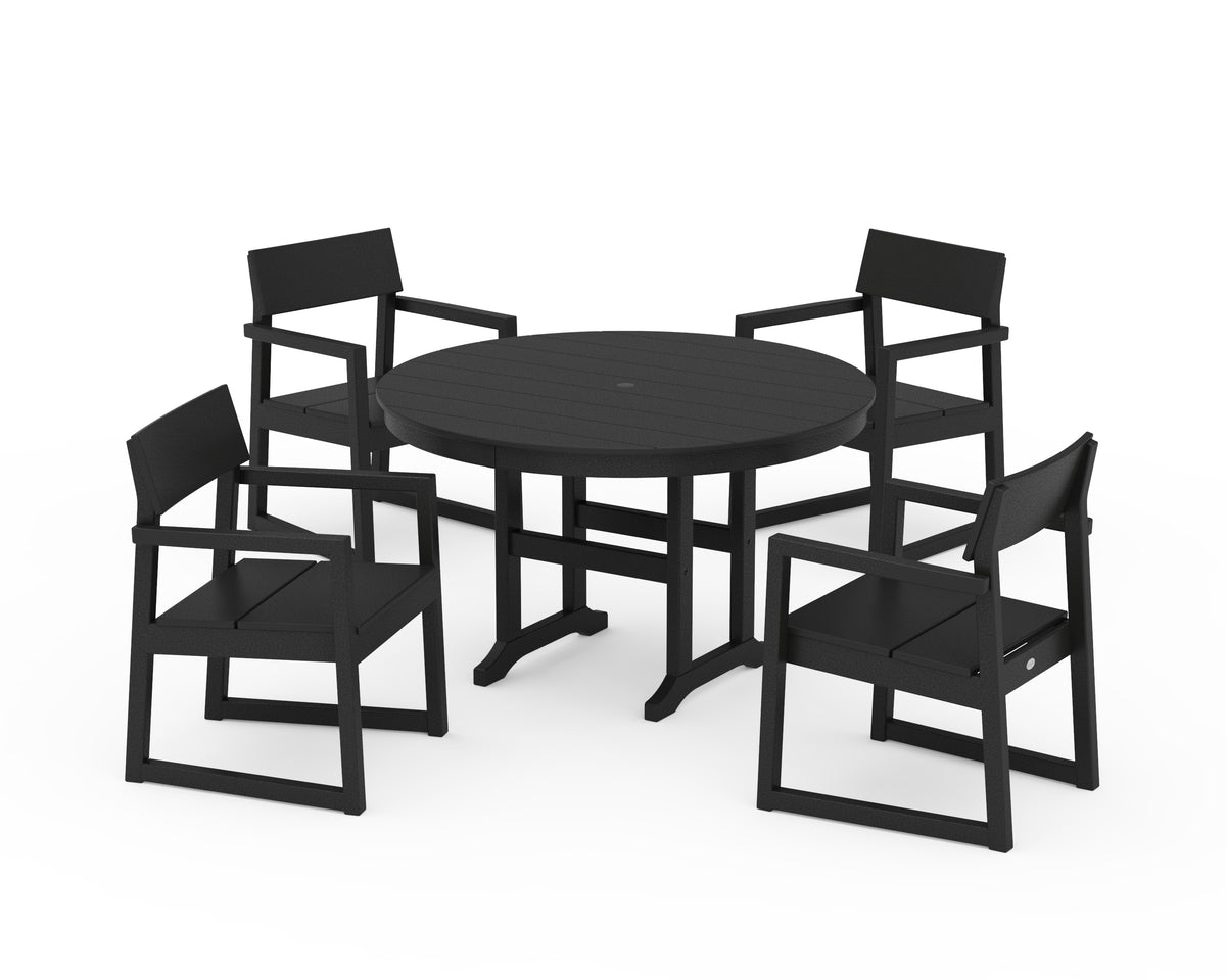 POLYWOOD EDGE 5-Piece Round Farmhouse Dining Set in Black