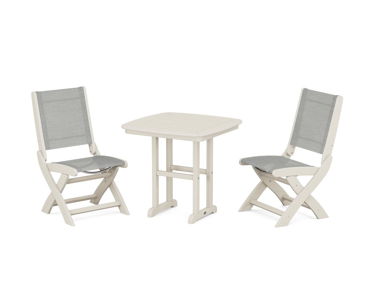 POLYWOOD Coastal Folding Side Chair 3-Piece Dining Set in Sand / Metallic