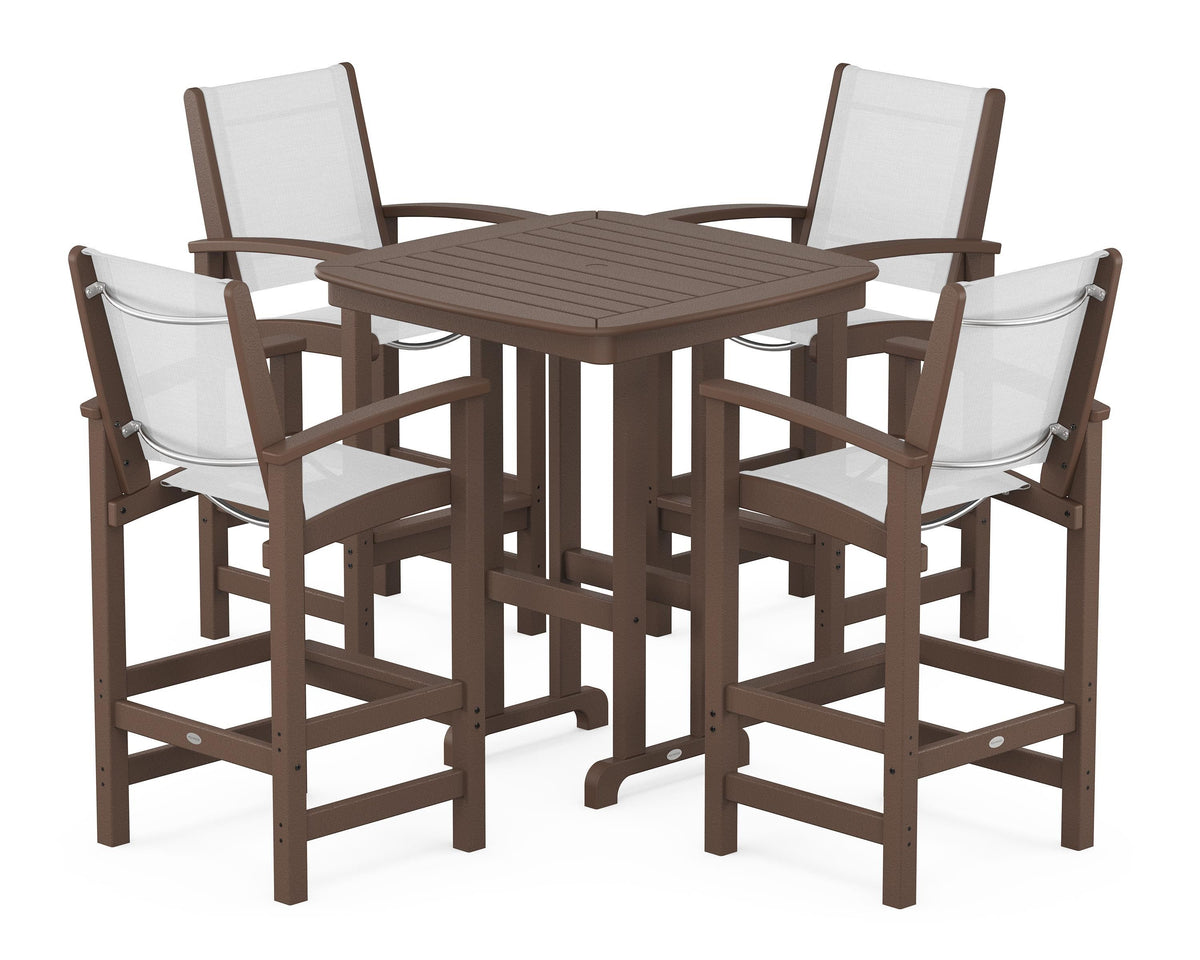 POLYWOOD Coastal 5-Piece Bar Set in Mahogany / White