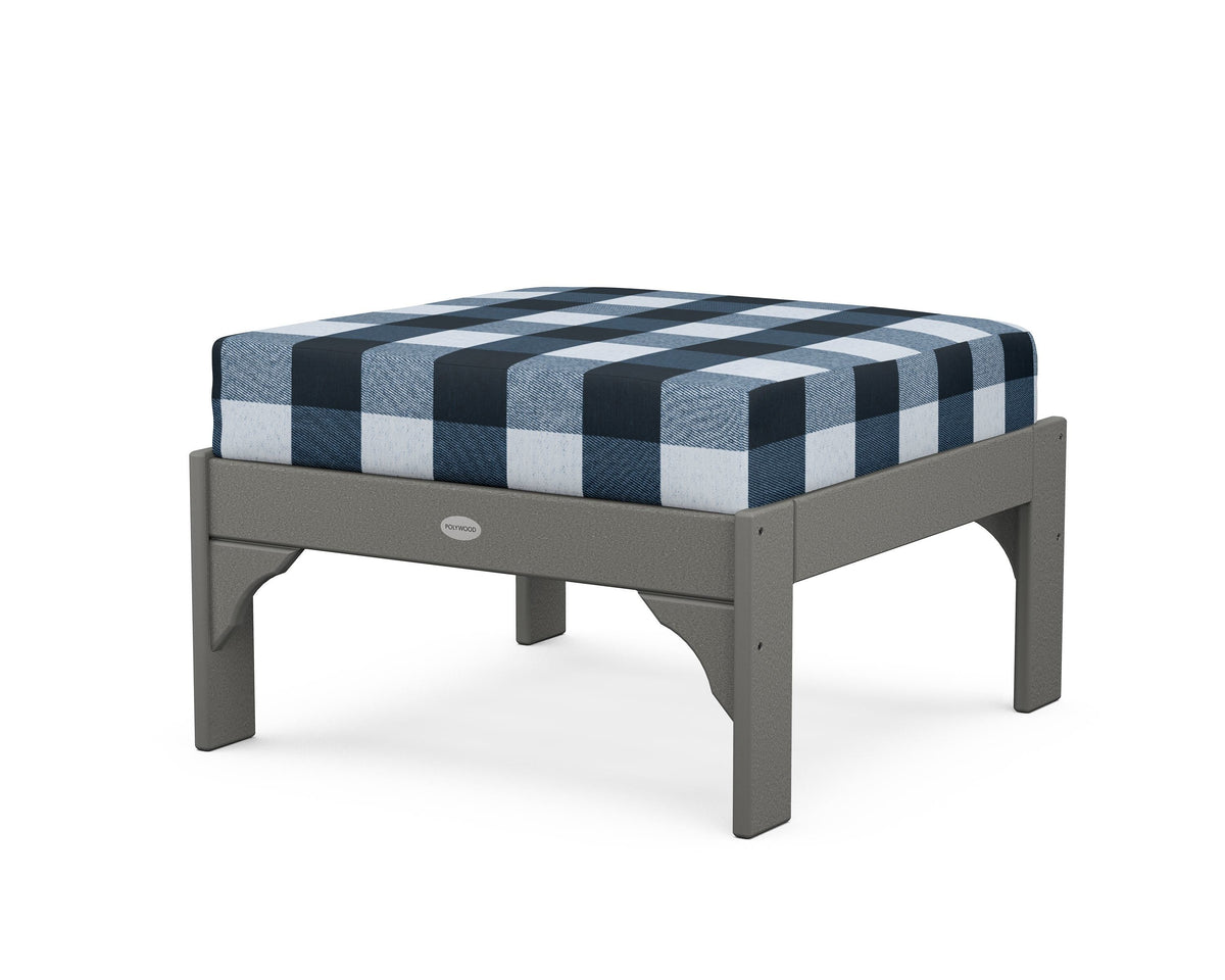 POLYWOOD Vineyard Deep Seating Ottoman in Slate Grey / Buffalo Plaid Marine Indigo