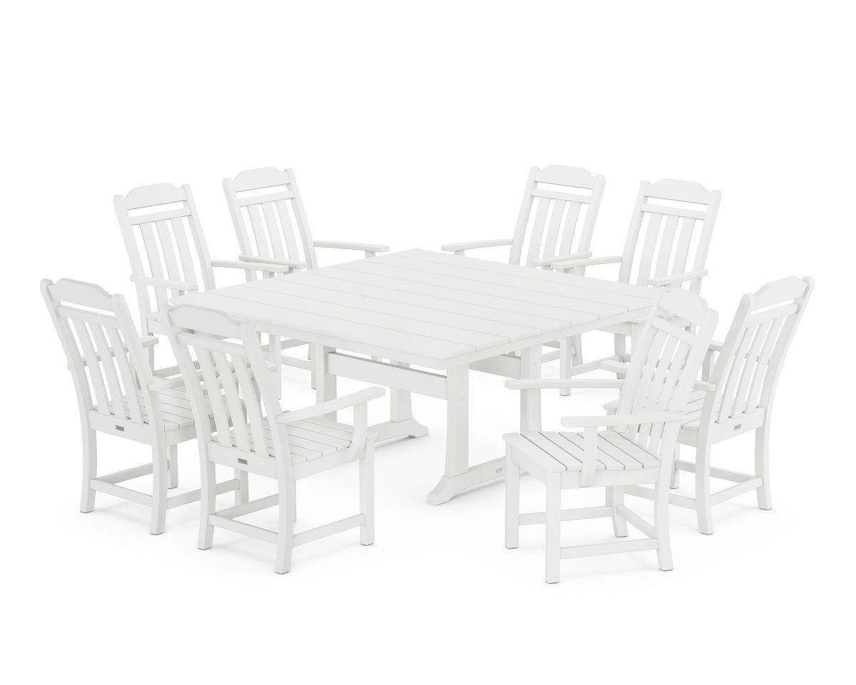 POLYWOOD Cottage 9-Piece Square Farmhouse Dining Set with Trestle Legs in White