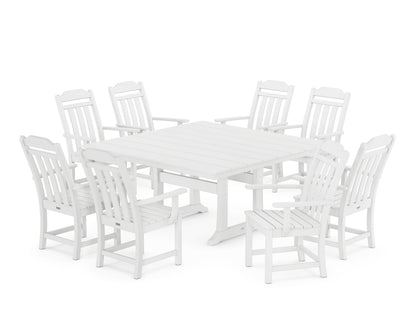 POLYWOOD Cottage 9-Piece Square Farmhouse Dining Set with Trestle Legs in White