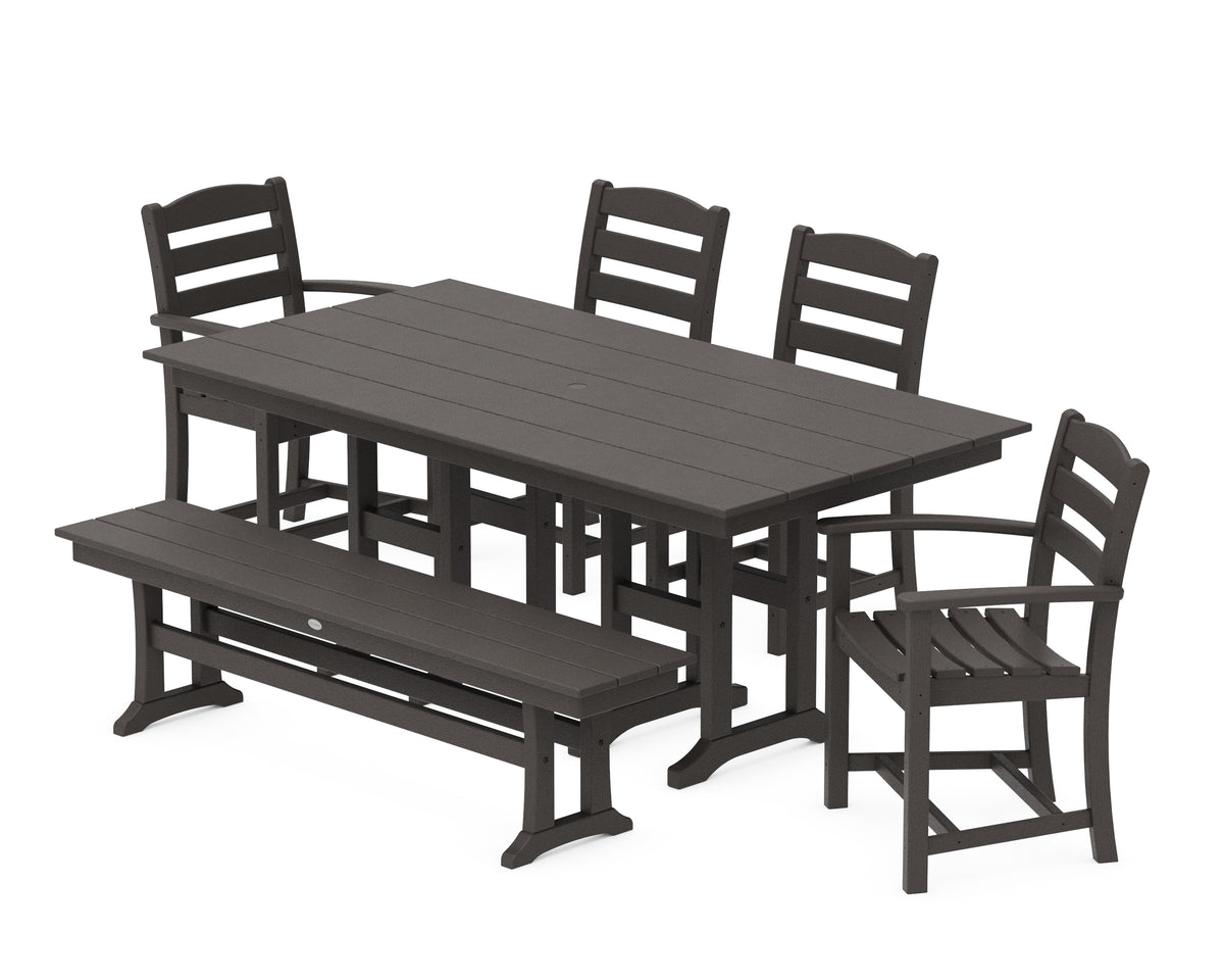 POLYWOOD La Casa Café 6-Piece Farmhouse Dining Set with Bench in Vintage Coffee