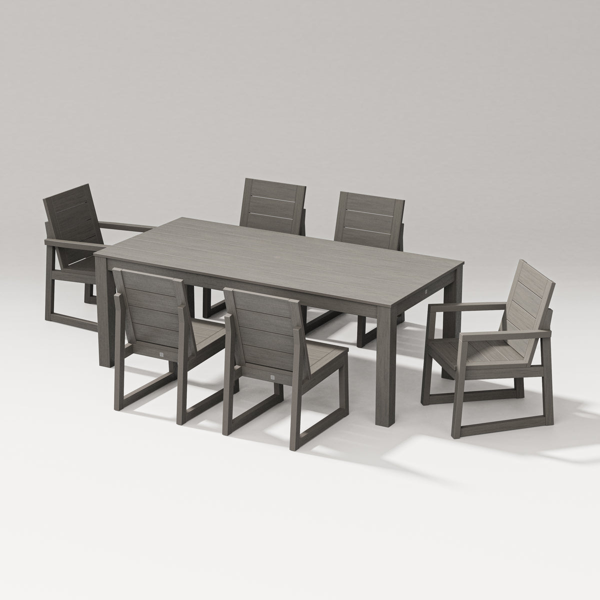 POLYWOOD PW Designer Series Elevate 7-Piece Parsons Table Dining Set with PW Designer Series Elevate Dining Side Chair in Driftwood