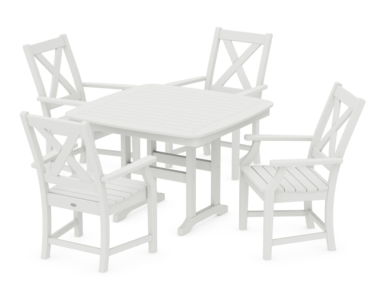 POLYWOOD Braxton 5-Piece Dining Set with Trestle Legs - 44" Table in Vintage White