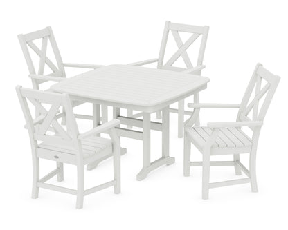 POLYWOOD Braxton 5-Piece Dining Set with Trestle Legs - 44" Table in Vintage White