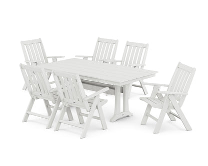 POLYWOOD Vineyard Folding Chair 7-Piece Farmhouse Dining Set with Trestle Legs in White