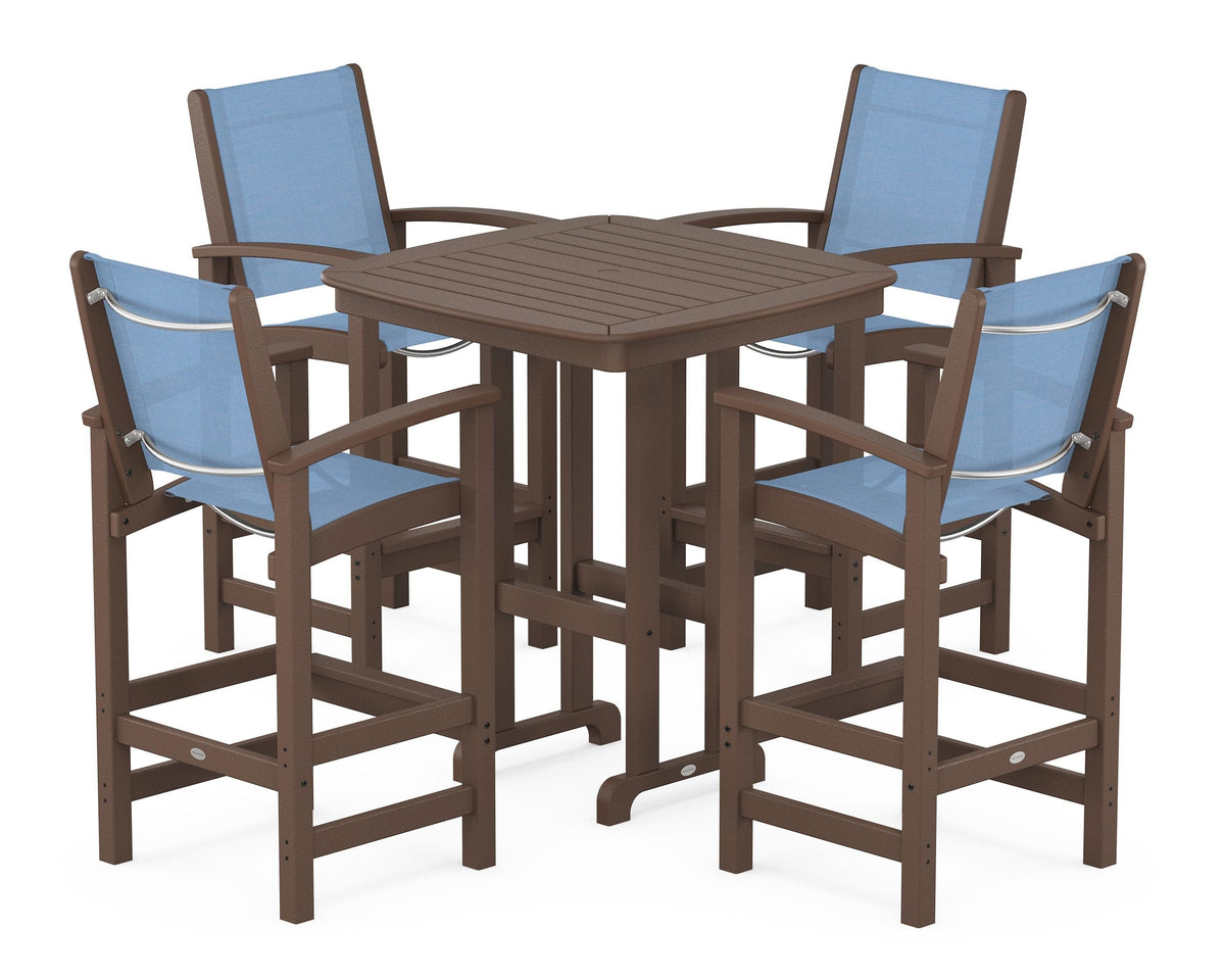 POLYWOOD Coastal 5-Piece Bar Set in Mahogany / Poolside