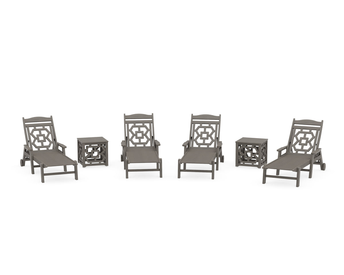 POLYWOOD Chinoiserie 6-Piece Chaise Set in Driftwood