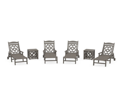 POLYWOOD Chinoiserie 6-Piece Chaise Set in Driftwood