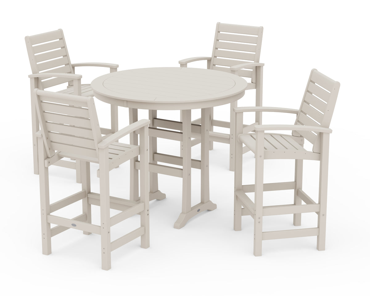 POLYWOOD 5 Piece Signature Bar Dining Set in Sand