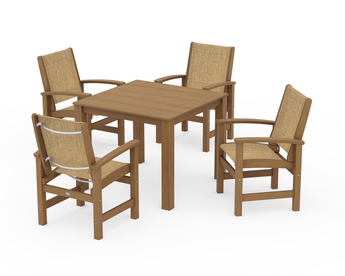 POLYWOOD Coastal 5-Piece Parsons Dining Set in Natural / Burlap
