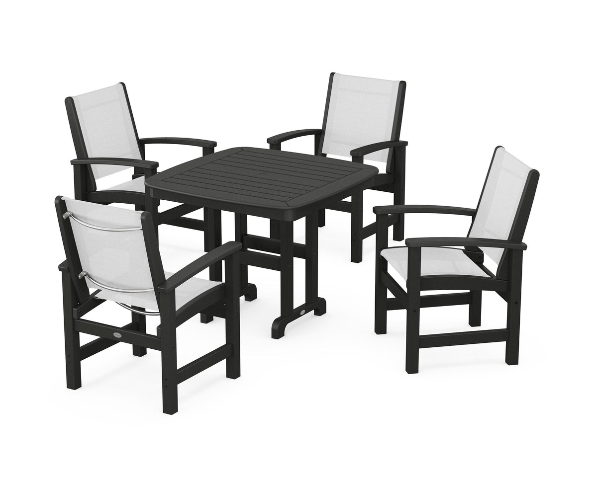 POLYWOOD Coastal 5-Piece Dining Set with Nautical 37" Dining Table in Black / White