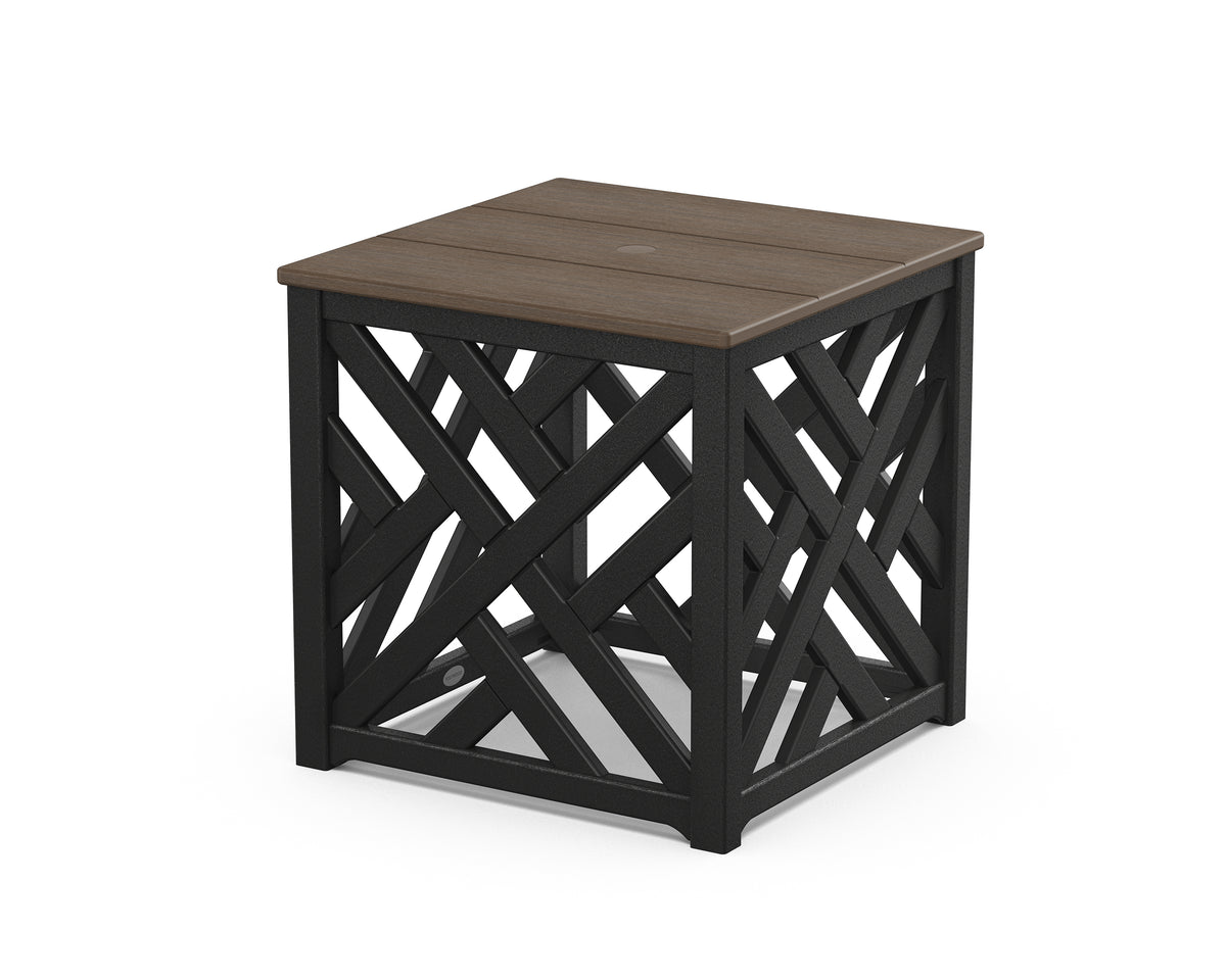 POLYWOOD Chippendale Umbrella Stand Accent Table in Black / Kona