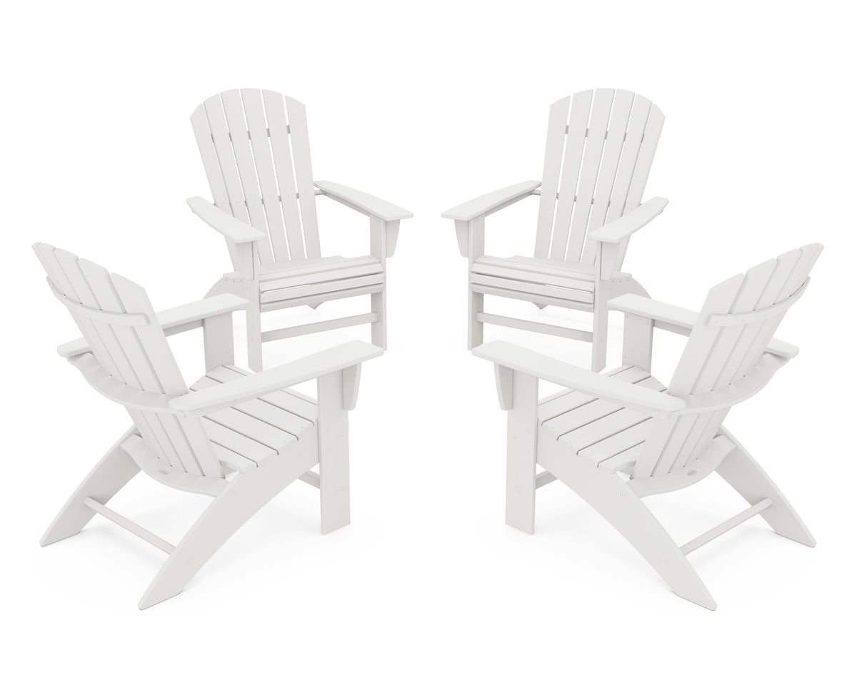 POLYWOOD 4-Piece Nautical Curveback Adirondack Chair Conversation Set in Vintage White