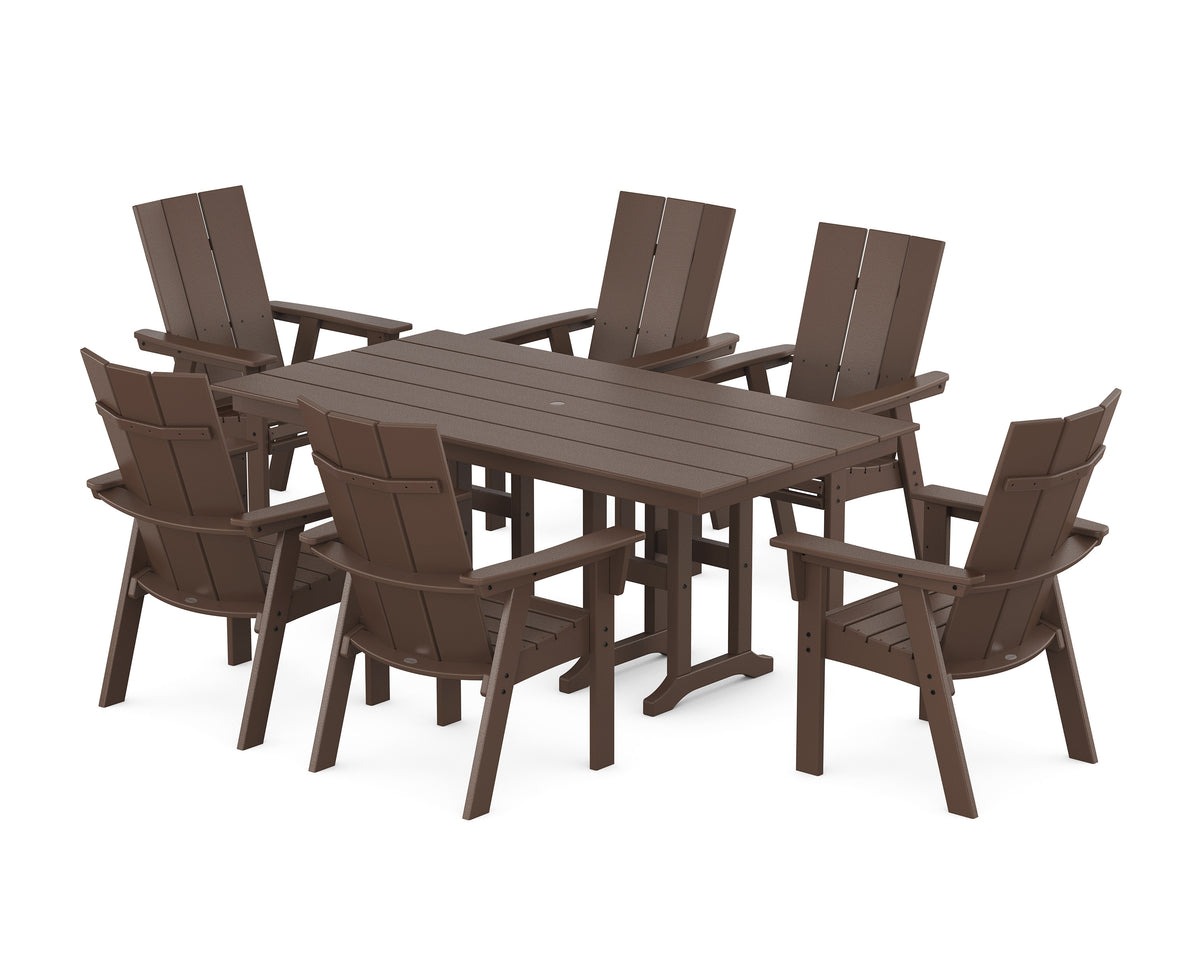 POLYWOOD Modern Curveback Adirondack 7-Piece Farmhouse Dining Set in Mahogany