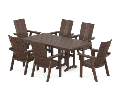 POLYWOOD Modern Curveback Adirondack 7-Piece Farmhouse Dining Set in Mahogany
