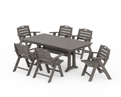 POLYWOOD Nautical Lowback 7-Piece Farmhouse Dining Set with Trestle Legs in Driftwood