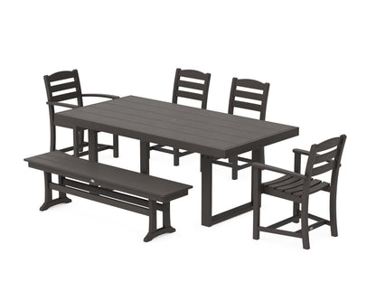 POLYWOOD La Casa Café 6-Piece Dining Set with Bench - 39" x 78" Table in Vintage Coffee