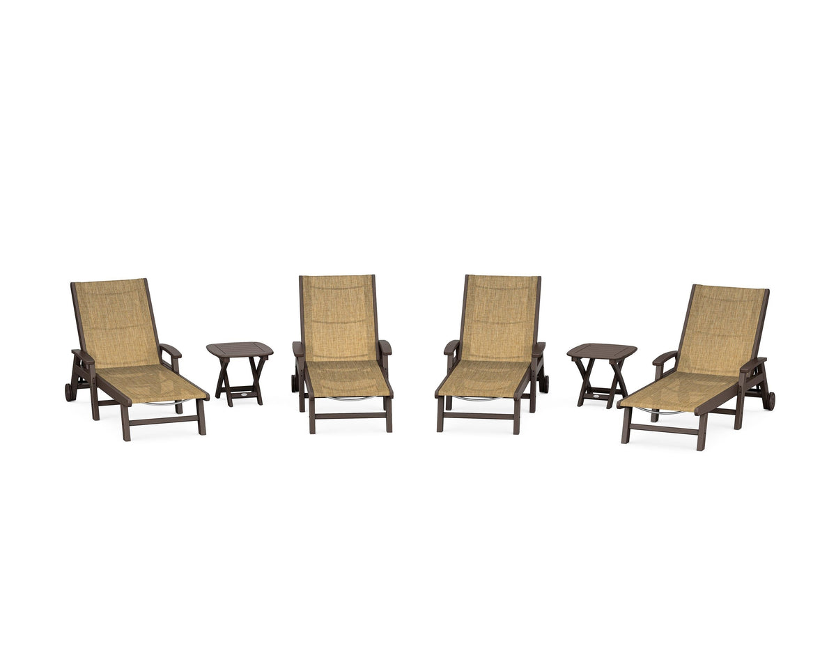 POLYWOOD Coastal Chaise 6-Piece Set with Wheels in Mahogany / Burlap