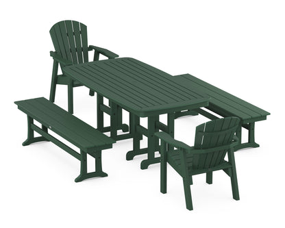 POLYWOOD Seashell 5-Piece Dining Set with Benches - 37" x 72" Table in Green