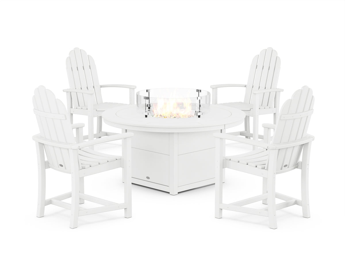 POLYWOOD Classic 4-Piece Upright Adirondack Conversation Set with Fire Pit Table in White