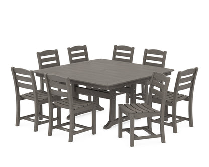 POLYWOOD La Casa Café 9-Piece Nautical Trestle Dining Set in Driftwood