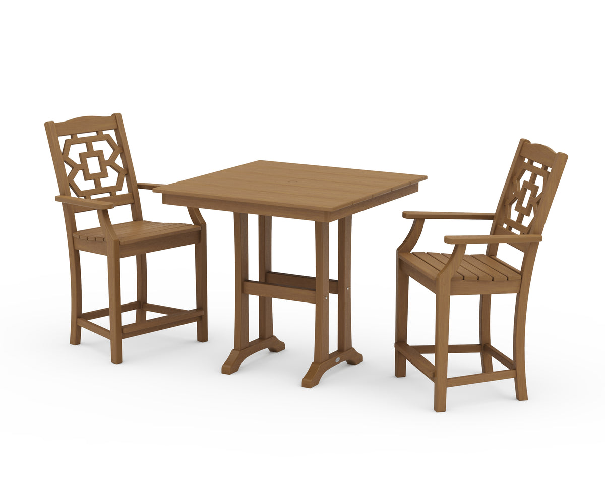 POLYWOOD Chinoiserie 3-Piece Farmhouse Counter Set with Trestle Legs in Natural