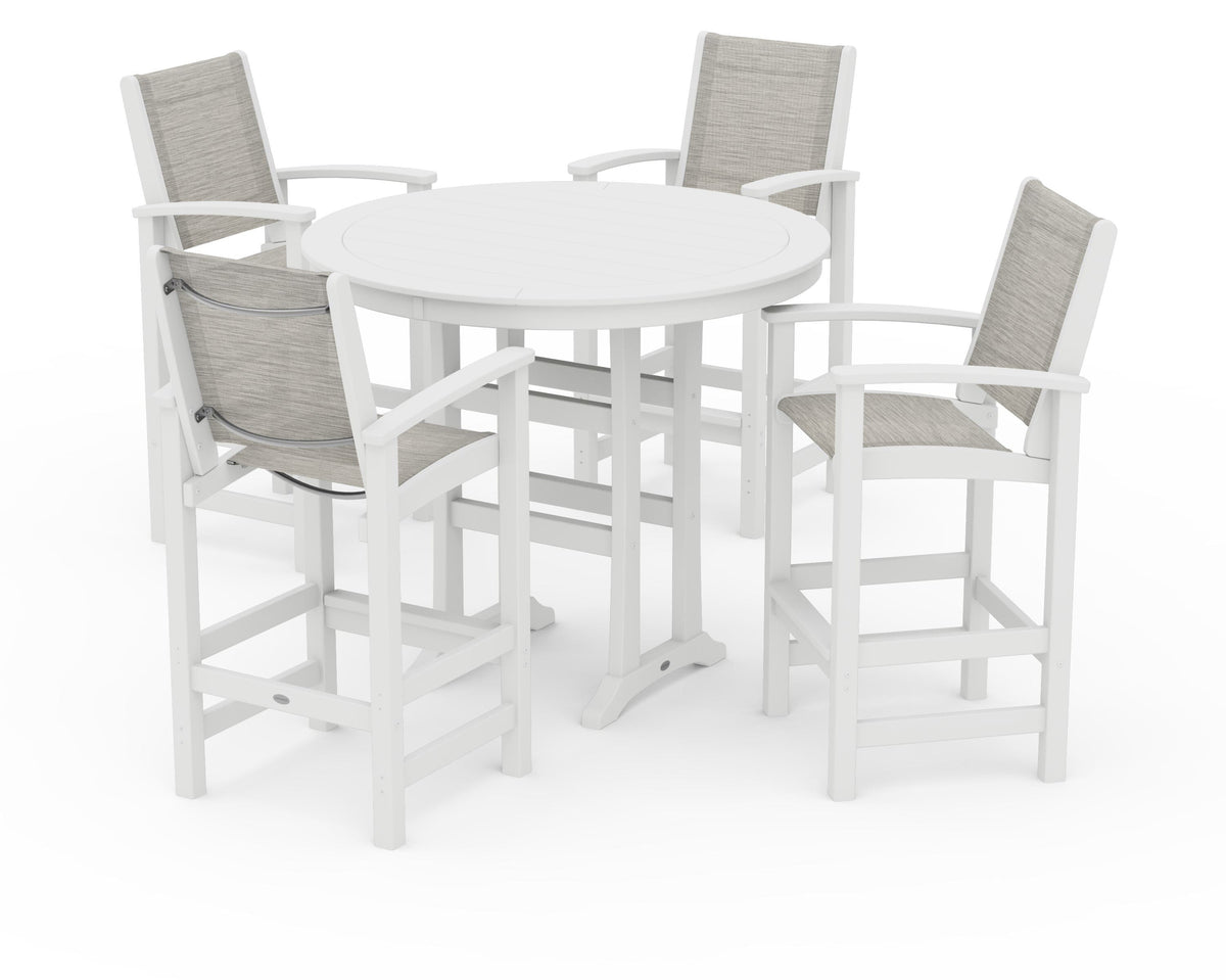 POLYWOOD Coastal 5-Piece Nautical Trestle Bar Set in White / Birch