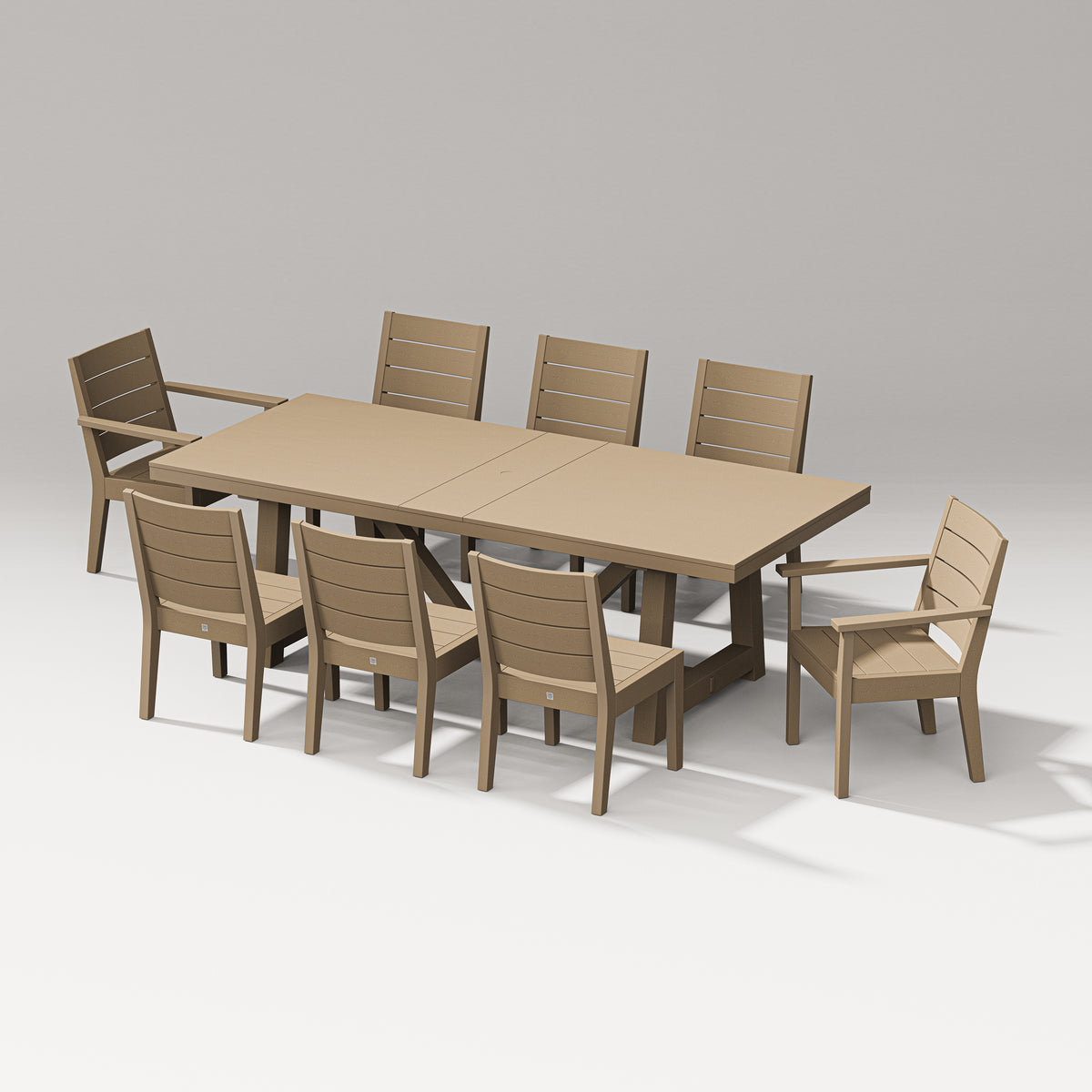 POLYWOOD PW Designer Series Latitude 9-Piece A-Frame Table Dining Set in Vintage Sahara