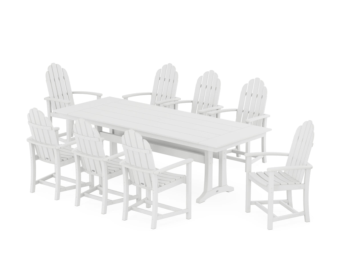 POLYWOOD Classic Adirondack 9-Piece Farmhouse Dining Set with Trestle Legs in White