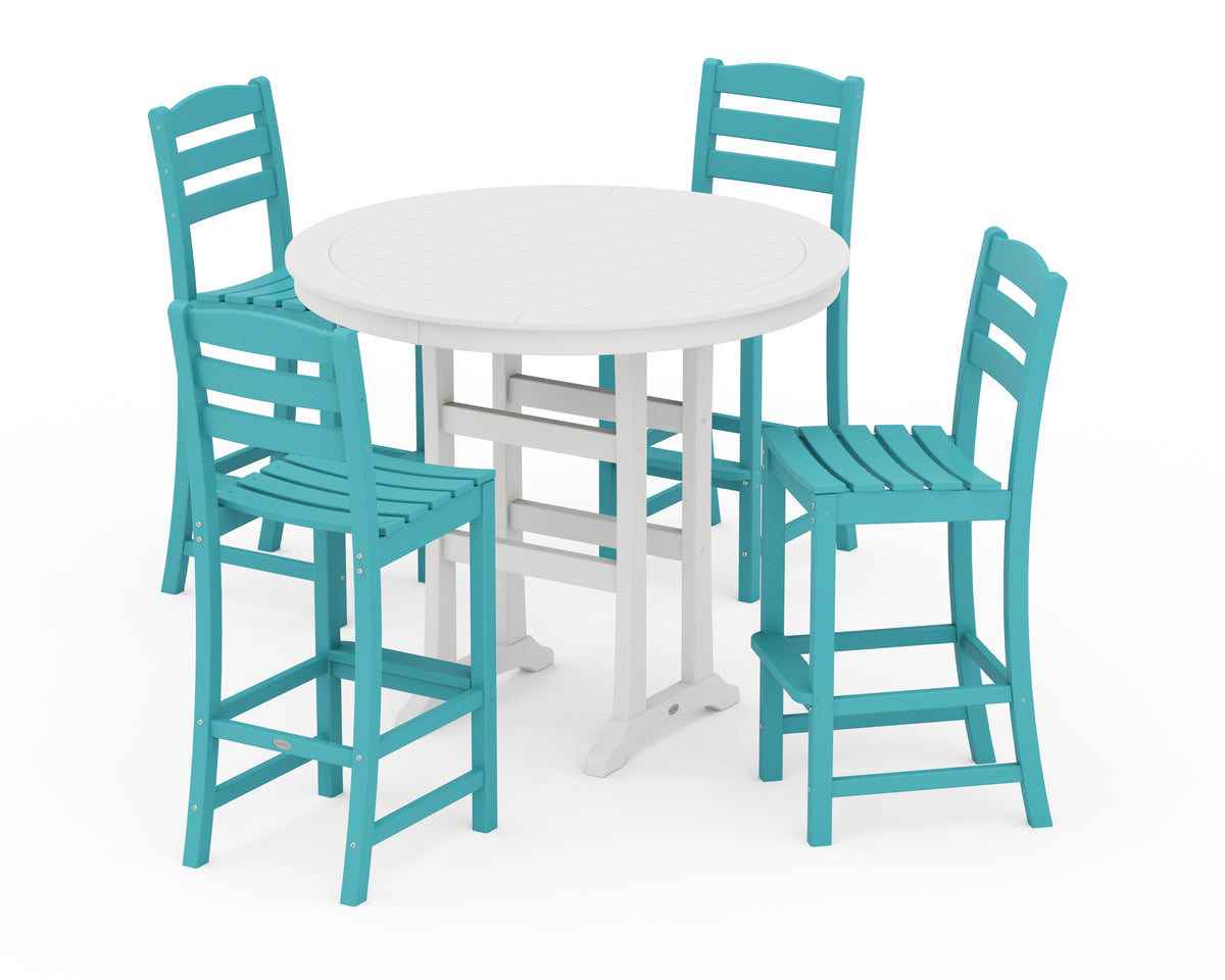 POLYWOOD La Casa Café 5-Piece Side Chair Bar Dining Set in Aruba / White