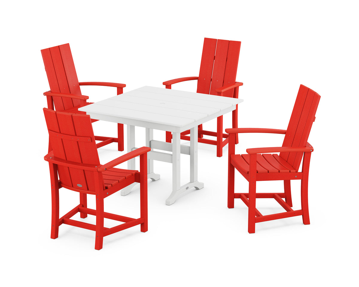 POLYWOOD Modern Adirondack 5-Piece Farmhouse Dining Set - 37" Table in Sunset Red / White