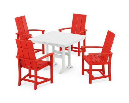 POLYWOOD Modern Adirondack 5-Piece Farmhouse Dining Set - 37" Table in Sunset Red / White