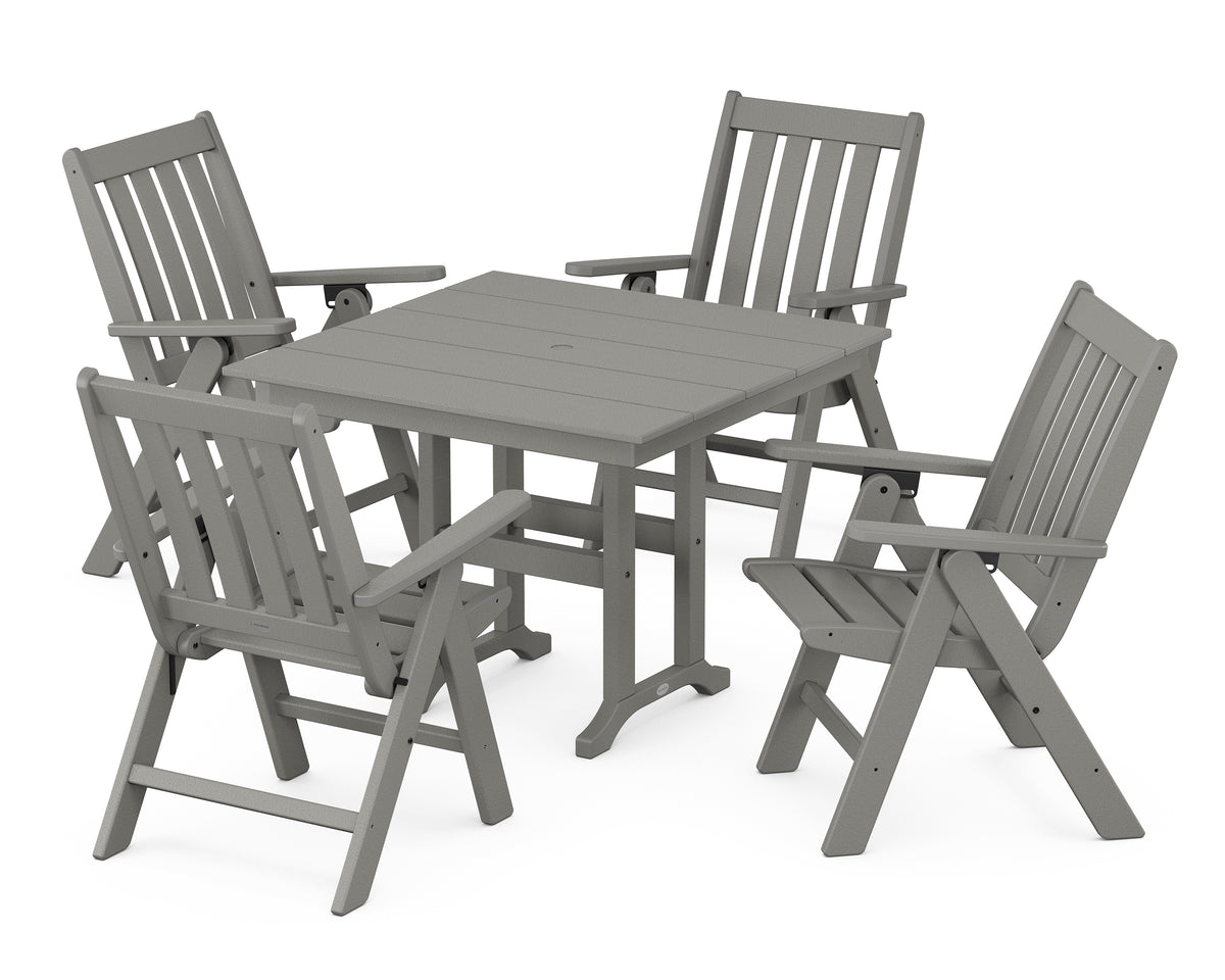 POLYWOOD Vineyard Folding Chair 5-Piece Farmhouse Dining Set in Slate Grey