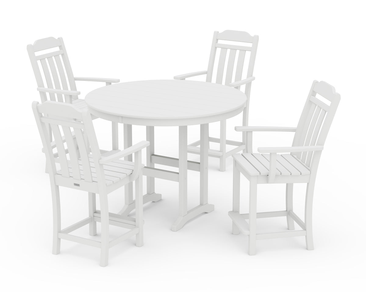POLYWOOD Country Living Cottage 5-Piece Round Farmhouse Counter Set in White