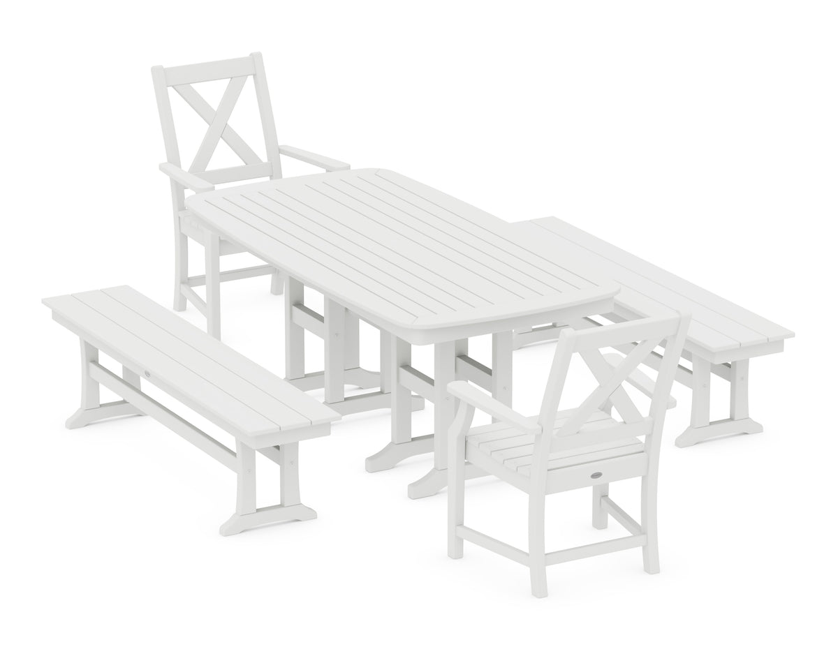 POLYWOOD Braxton 5-Piece Dining Set with Benches - 37" x 72" Table in White