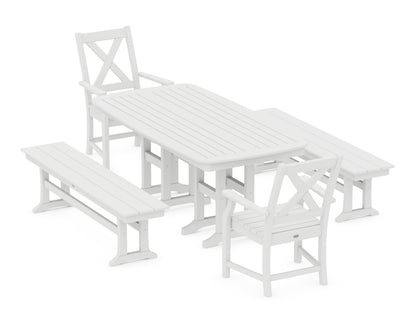 POLYWOOD Braxton 5-Piece Dining Set with Benches - 37" x 72" Table in White