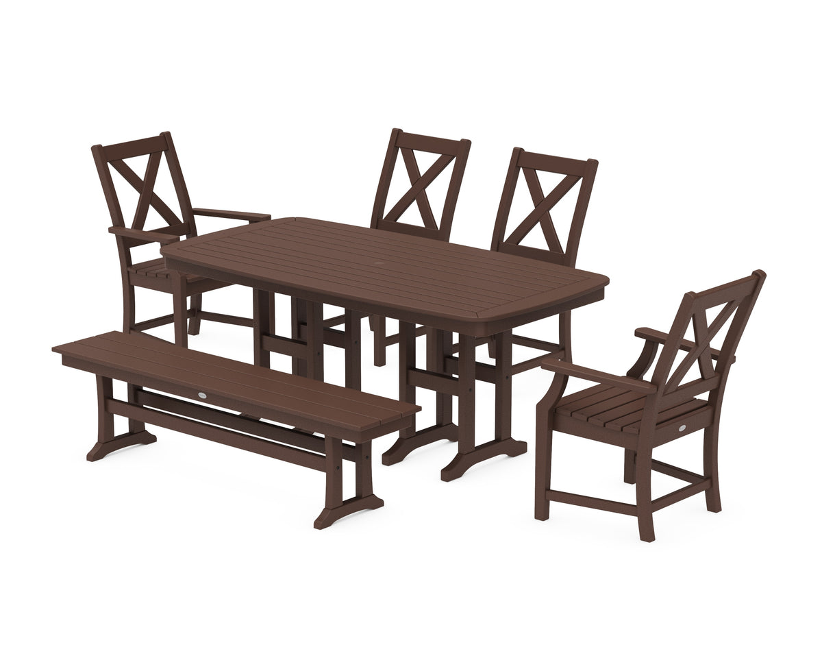 POLYWOOD Braxton 6-Piece Dining Set with Bench - 37" x 72" Table in Mahogany