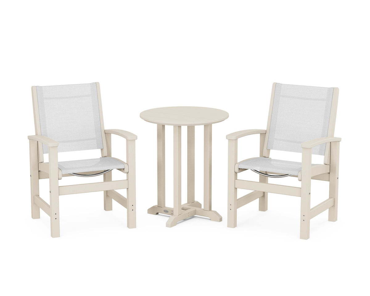 POLYWOOD Coastal 3-Piece Round Bistro Dining Set in Sand / White