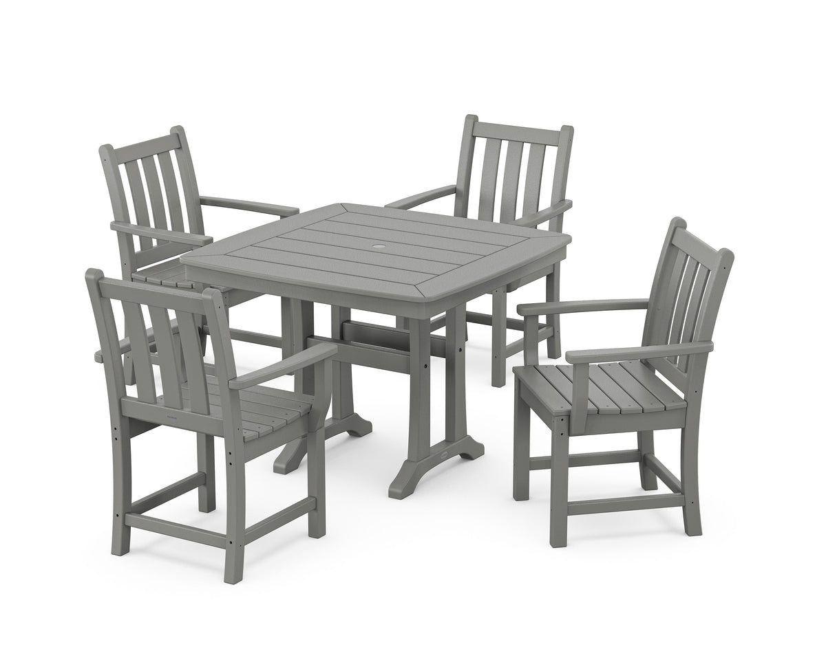 POLYWOOD Traditional Garden 5-Piece Dining Set with Trestle Legs - 37" Table in Slate Grey