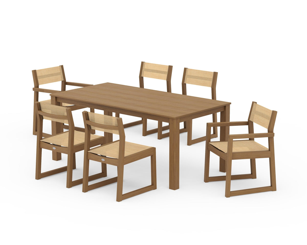 POLYWOOD EDGE Sling 7-Piece Parsons Dining Set in Natural / Dupioni Apricot