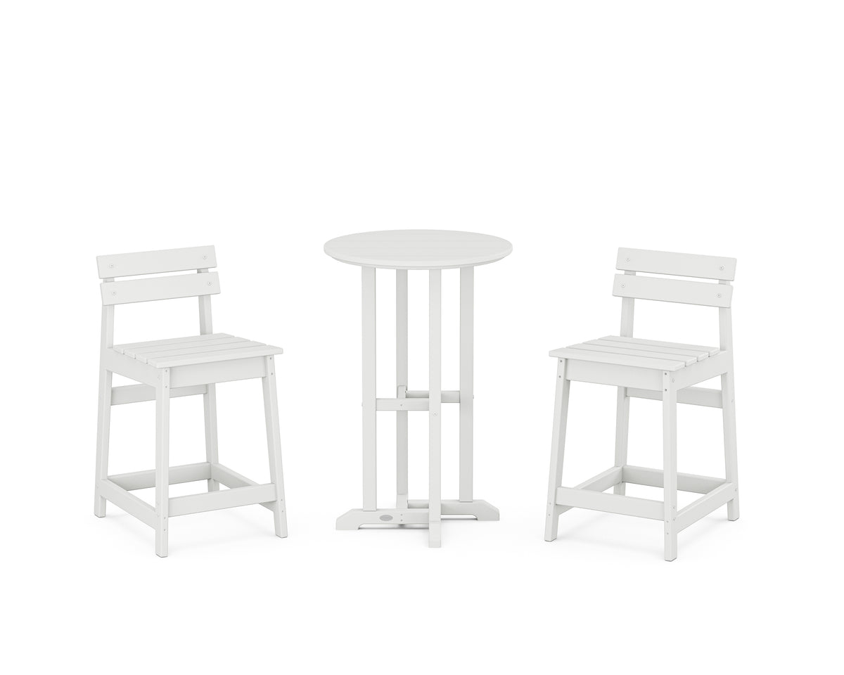 POLYWOOD Modern Studio Plaza Lowback 3-Piece Bistro Counter Set in White