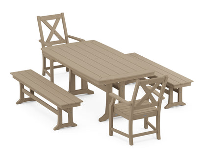 POLYWOOD Braxton 5-Piece Dining Set with Trestle Legs - 38" x 73" Table in Vintage Sahara