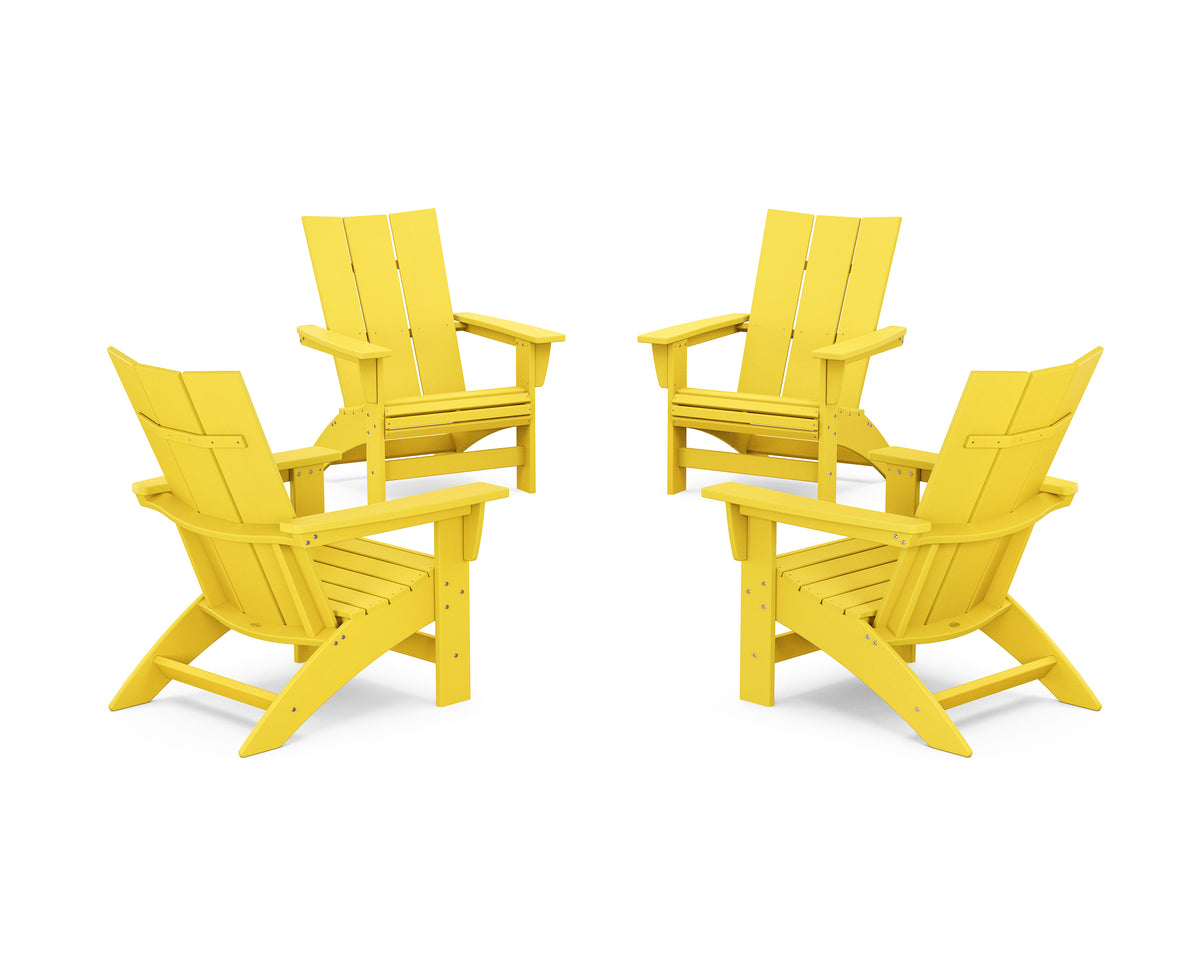 POLYWOOD 4-Piece Modern Grand Adirondack Chair Conversation Set in Lemon
