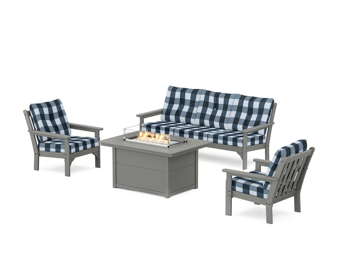 POLYWOOD Vineyard Deep Seating Fire Pit Table Set