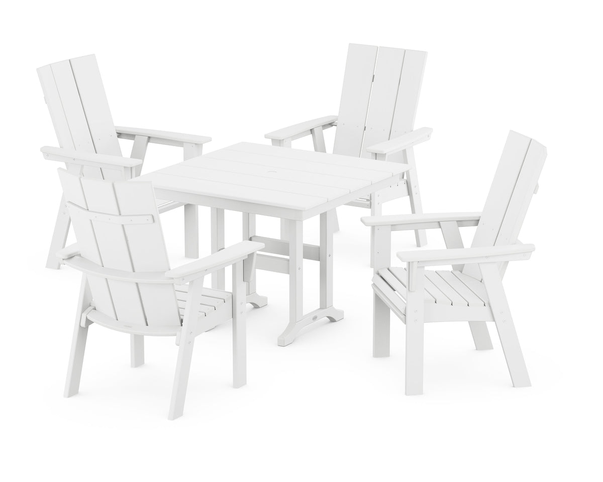 POLYWOOD Modern Curveback Adirondack 5-Piece Farmhouse Dining Set in White