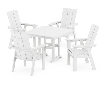 POLYWOOD Modern Curveback Adirondack 5-Piece Farmhouse Dining Set in White