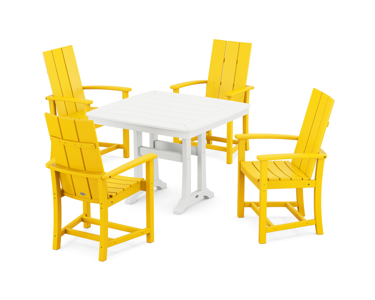 POLYWOOD Modern Adirondack 5-Piece Dining Set with Trestle Legs with Modern Adirondack Dining Chair in Lemon / White