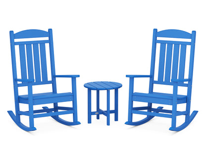 POLYWOOD Presidential 3-Piece Rocker Set with Round Side Table in Pacific Blue
